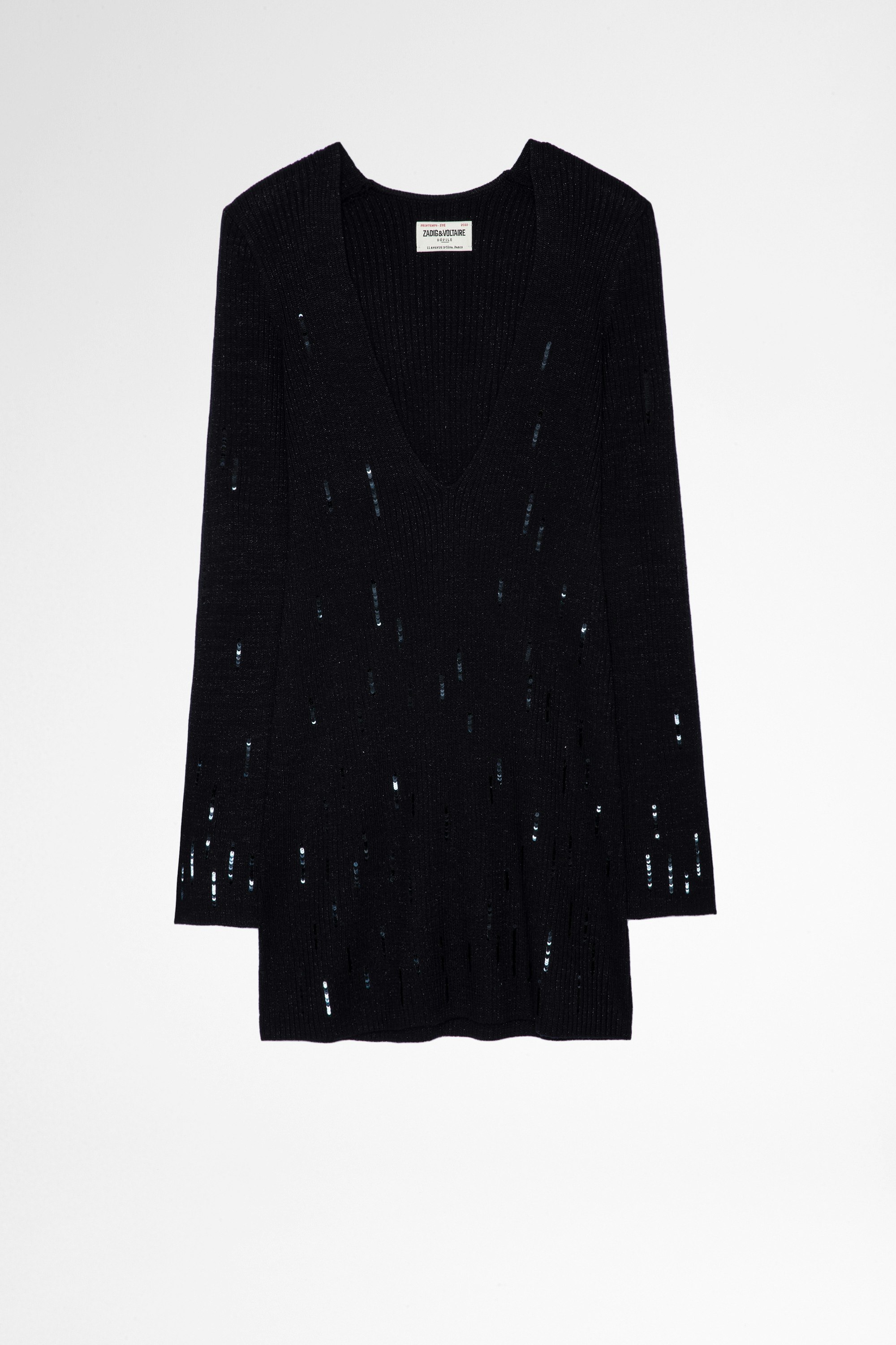 Jenna ドレス Women's navy blue knitted sweater dress with sequins