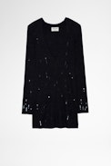 Jenna Dress - Women's navy blue knitted sweater dress with sequins