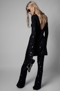 Jenna Dress - Women's navy blue knitted sweater dress with sequins
