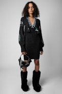 Alabama Dress - Women’s anthracite knit dress with knit embroidery