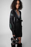 Alabama Dress - Women’s anthracite knit dress with knit embroidery