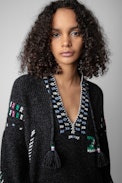 Alabama Dress - Women’s anthracite knit dress with knit embroidery