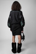 Alabama Dress - Women’s anthracite knit dress with knit embroidery