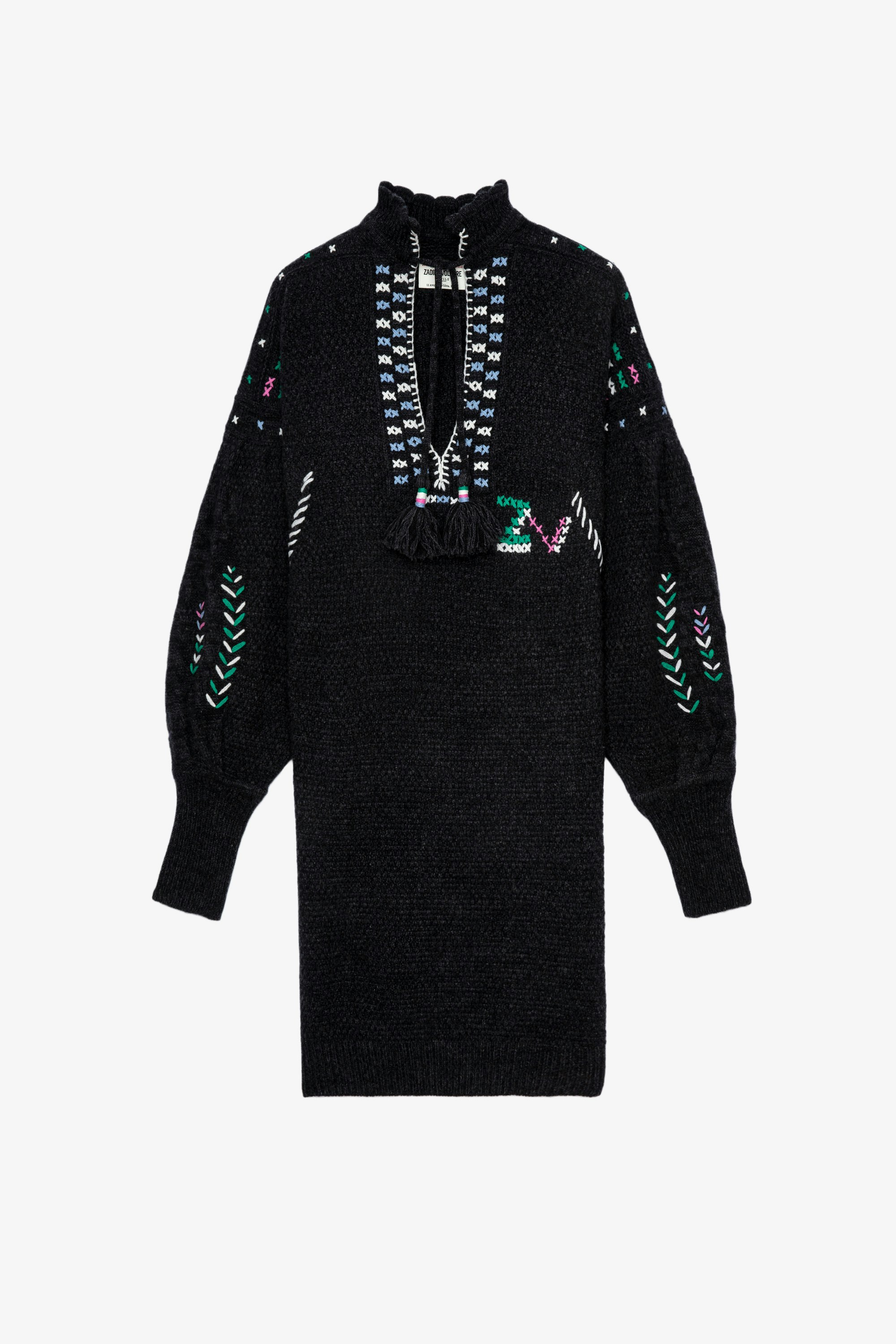 Robe Alabama Robe en maille anthracite ornée de broderies tricotées femme