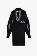Alabama Dress - Women’s anthracite knit dress with knit embroidery