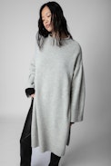Selena Dress - Oversized grey marl dress with round neckline and long sleeves