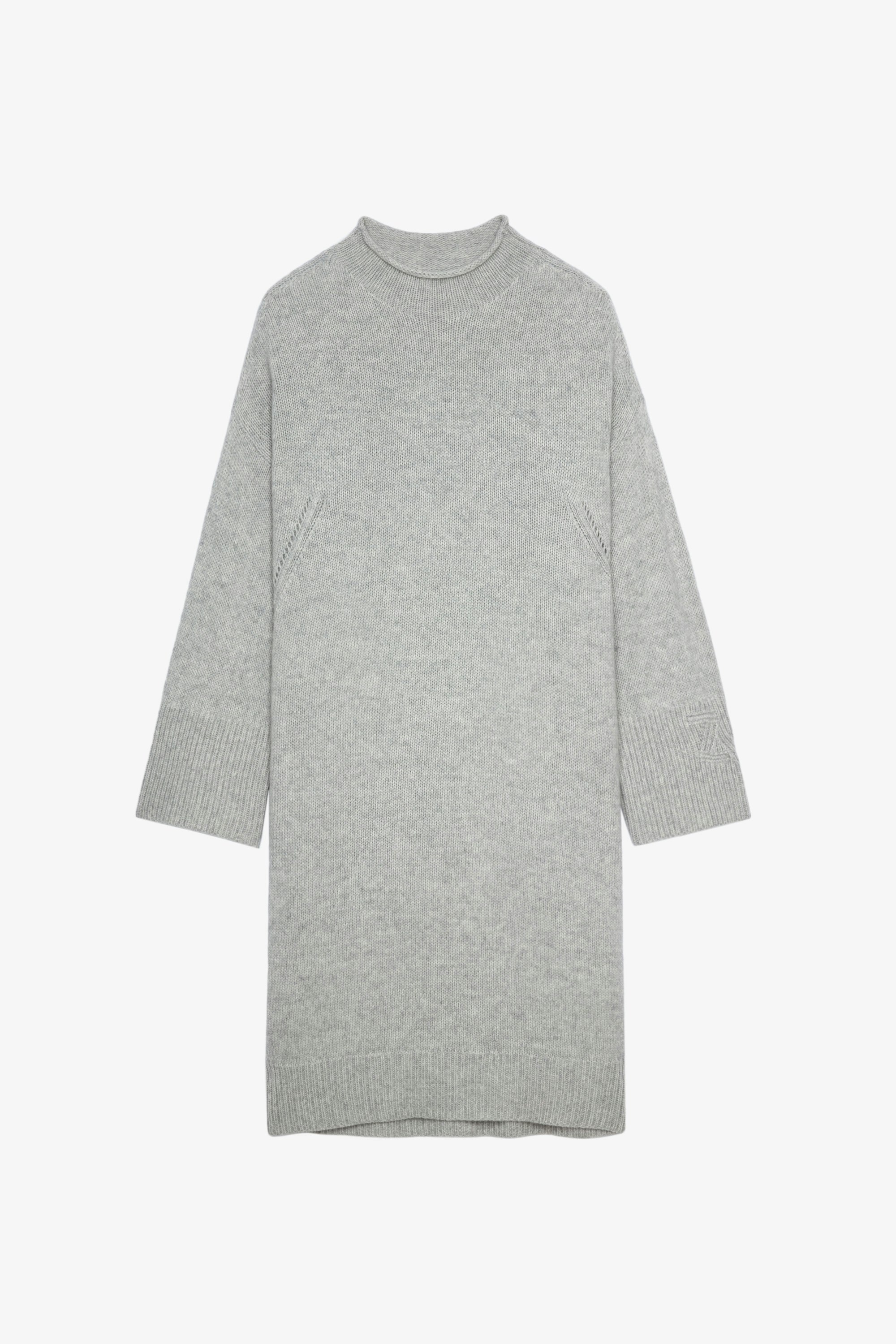 Selena Dress Oversized grey marl dress with round neckline and long sleeves 