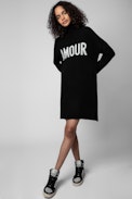 Abito Almira We Amour - Abito dolcevita in maglia nera con motivo Amour donna