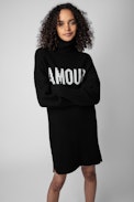 Abito Almira We Amour - Abito dolcevita in maglia nera con motivo Amour donna