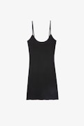 Mempha Dress - Women's mid-length flared black dress with thin straps