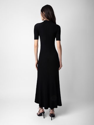 Robe Lysa - Robe longue fendue à col chemise, manches courtes avec boutons bijoux strass.