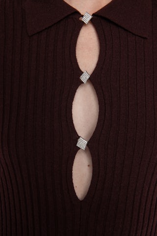 Lysaya Knit Dress - Long merino wool dress with split, shirt collar, long sleeves and diamanté jewel buttons.