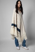 Poncho Linn Cashmere - Maxi poncho in beige knitwear for women