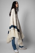 Poncho Linn Cashmere - Maxi poncho in beige knitwear for women