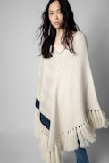 Poncho Linn Cashmere - Maxi poncho in beige knitwear for women