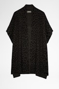 Cardigan lungo Indiany Cashmere - Cardigan lungo in maglia leopardata color kaki, donna