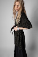 Cardigan lungo Indiany Cashmere - Cardigan lungo in maglia leopardata color kaki, donna