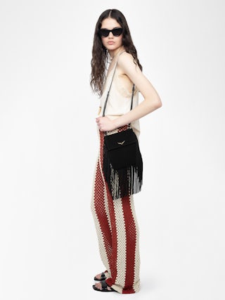 Pia White Crochet Pants - Striped crochet pants.