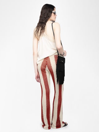 Pia White Crochet Pants - Striped crochet pants.