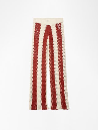 Pia White Crochet Pants - Striped crochet pants.