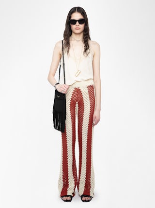 Pia White Crochet Pants - Striped crochet pants.