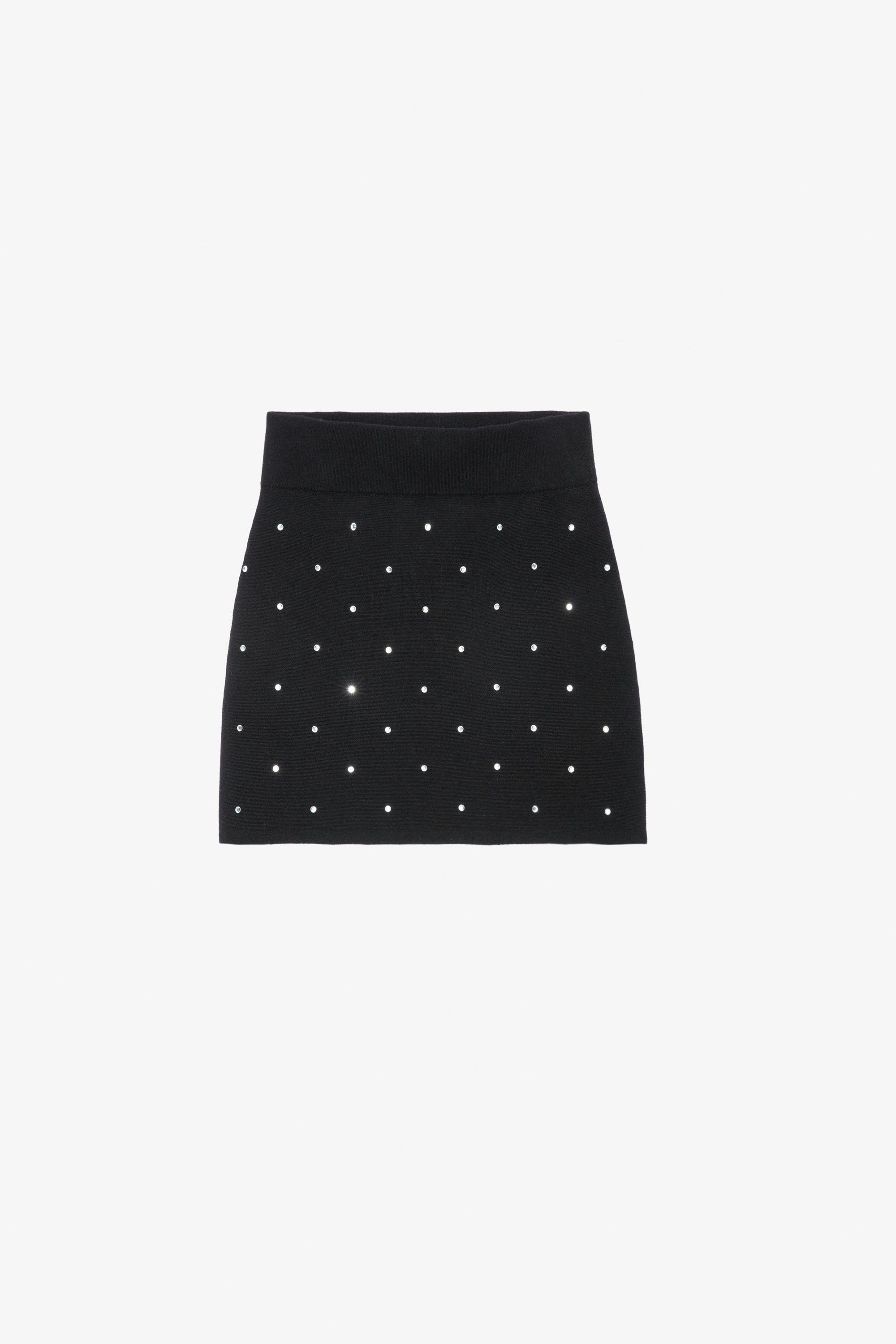 Mitty Diamanté Skirt - Women’s short fitted black merino wool skirt with diamanté embellishment.