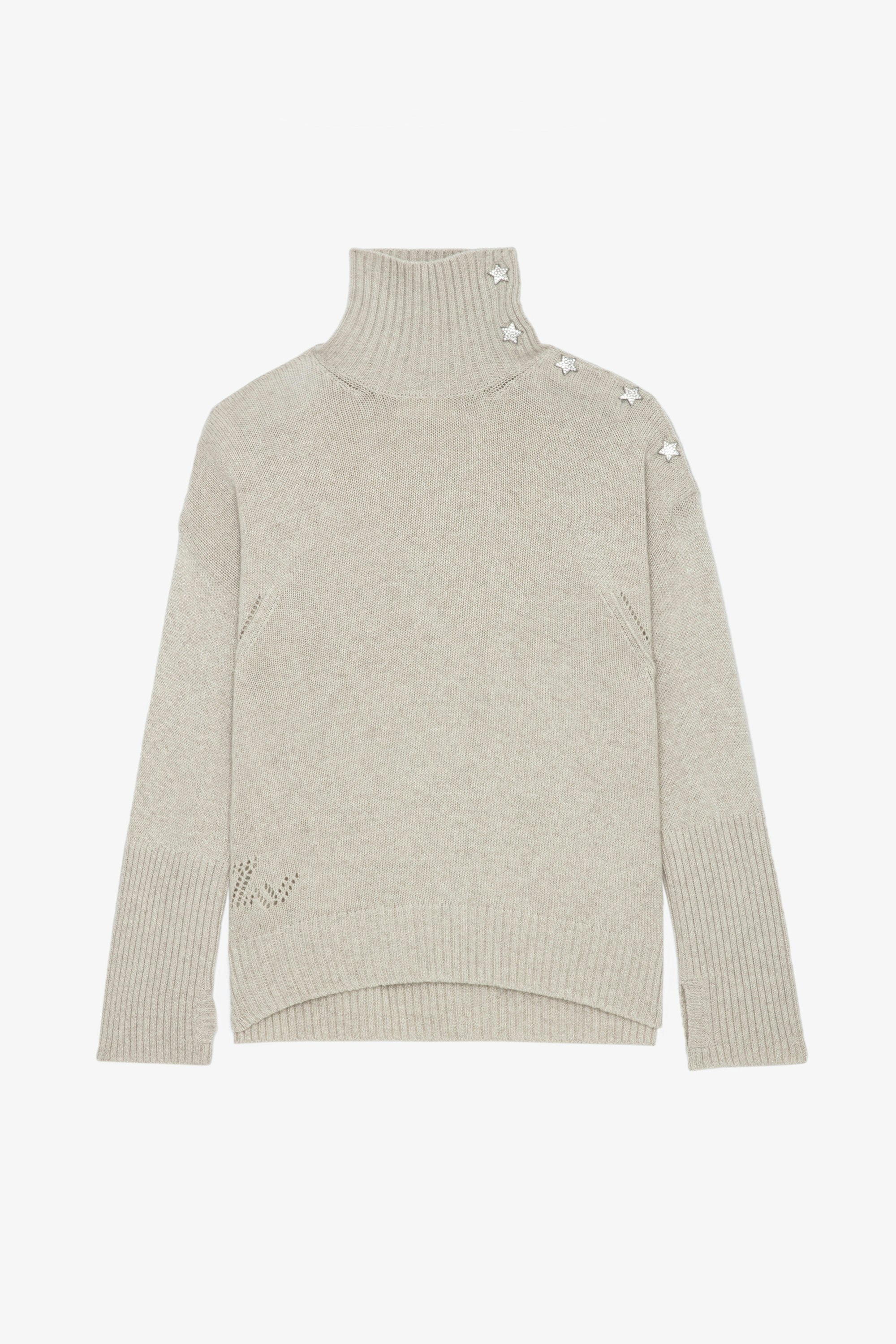 Alma Jewelled Jumper - Women’s cashmere jumper with high collar and jewelled buttons.