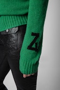 Sourca Jumper - Women's V-neck green knit jumper