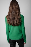 Sourca Jumper - Women's V-neck green knit jumper