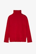 Alma Jumper 100% Cashmere - Women’s red cashmere jumper with mock neckline and buttons on the shoulders