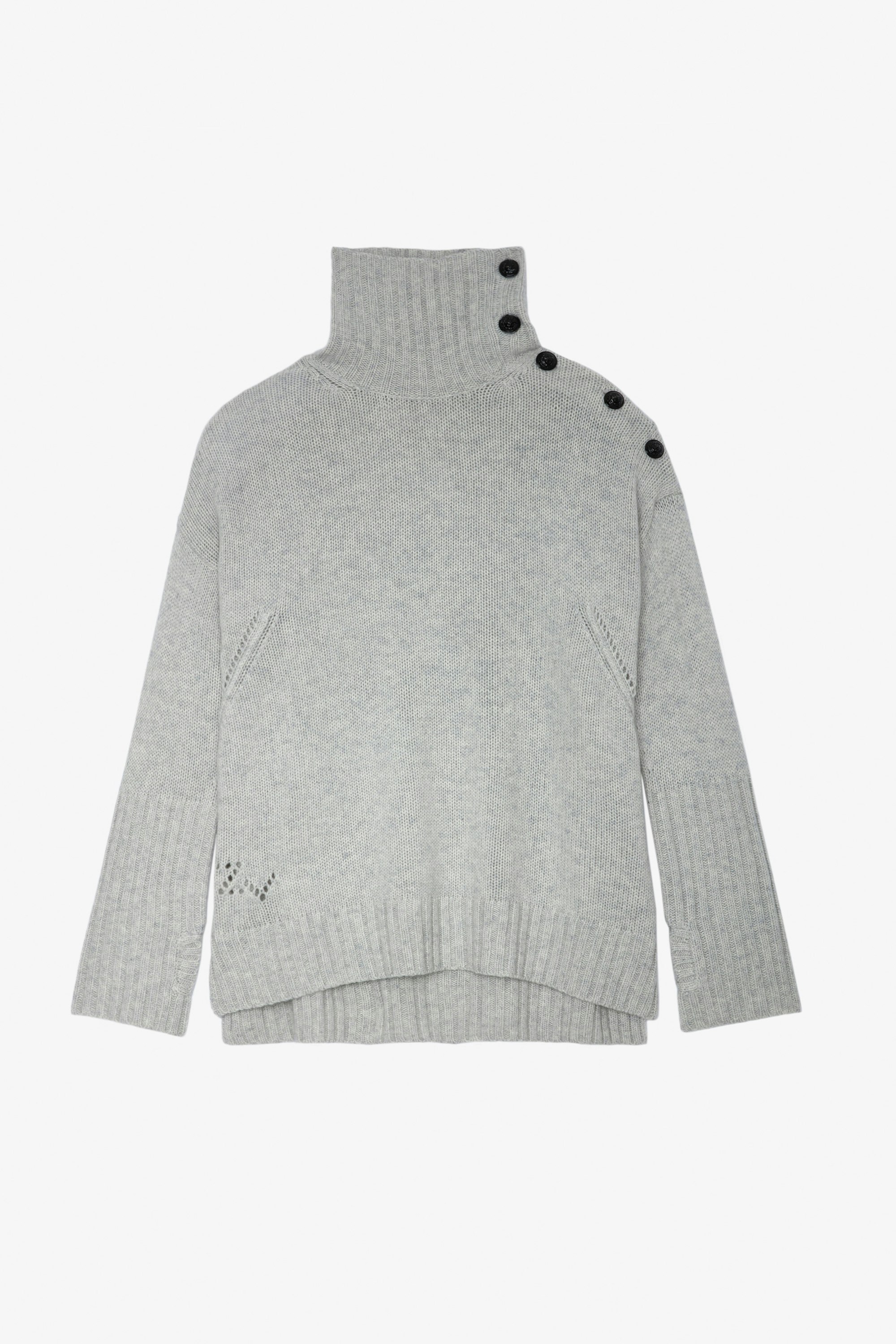 Alma カシミヤニット - Women’s ecru cashmere jumper with mock neckline and buttons on the shoulders