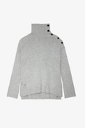 Alma Jumper 100% Cashmere - Women’s ecru cashmere jumper with mock neckline and buttons on the shoulders
