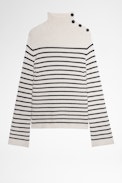 Pull Sailor - Pull noir et blanc en maille côtelée strippede  à boutons contrastés Femme