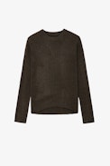 Cici Patch Jumper 100% Cashmere - Bronze feather cashmere round-neck jumper with star patches on the elbows