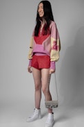Pull Ross Shiny - Pull rose colorblock shiny zippé Femme