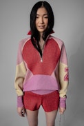 Pull Ross Shiny - Pull rose colorblock shiny zippé Femme