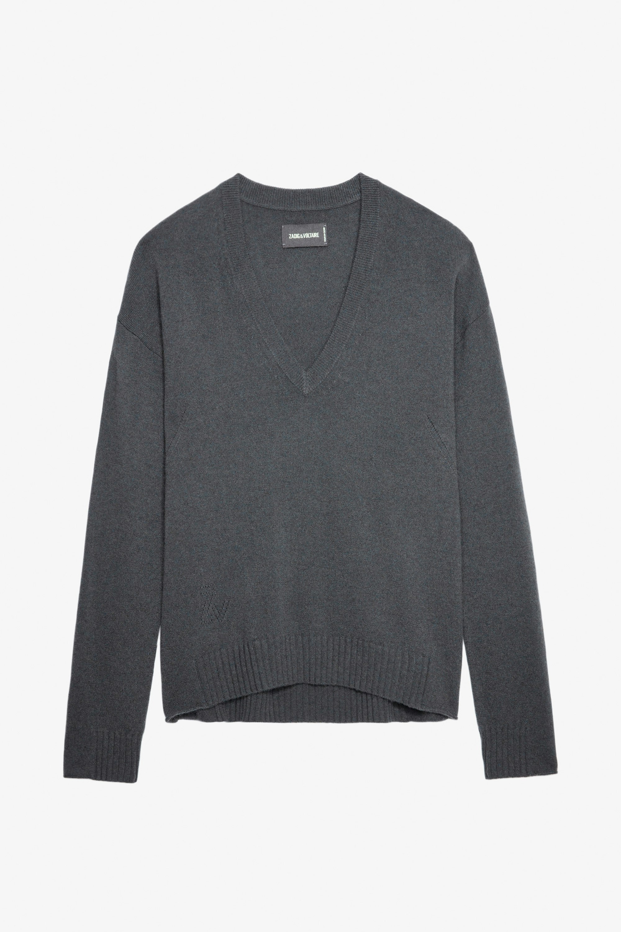 Vivi パッチカシミヤニット - Women’s grey cashmere jumper with star patches on the elbows.