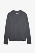 Vivi Patch Jumper 100% Cashmere - Women’s grey cashmere jumper with star patches on the elbows.