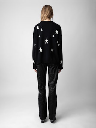 Markus Stars Cashmere Sweater - Wrap yourself in celestial luxury with the Markus sweater with stars, crafted from ultra-soft 100% cashmere. Designed in classic black, this cozy yet stylish piece features delicate star motifs for a subtle statement. A ribbed collar, cuffs, and waist enhance its refined fit, while the signature pointelle ZV detail adds a touch of brand heritage. Elevate your knitwear collection with this effortlessly chic sweater with stars.