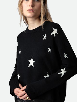 Markus Stars Cashmere Sweater - Wrap yourself in celestial luxury with the Markus sweater with stars, crafted from ultra-soft 100% cashmere. Designed in classic black, this cozy yet stylish piece features delicate star motifs for a subtle statement. A ribbed collar, cuffs, and waist enhance its refined fit, while the signature pointelle ZV detail adds a touch of brand heritage. Elevate your knitwear collection with this effortlessly chic sweater with stars.