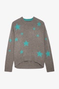 Markus Sweater 100% Cashmere - Women’s brown cashmere sweater with star-shaped motifs.