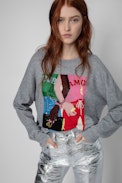 Band of Sisters Kansas Boss Cashmere Jumper - Women’s grey marl cashmere jumper with Band of Sisters motif