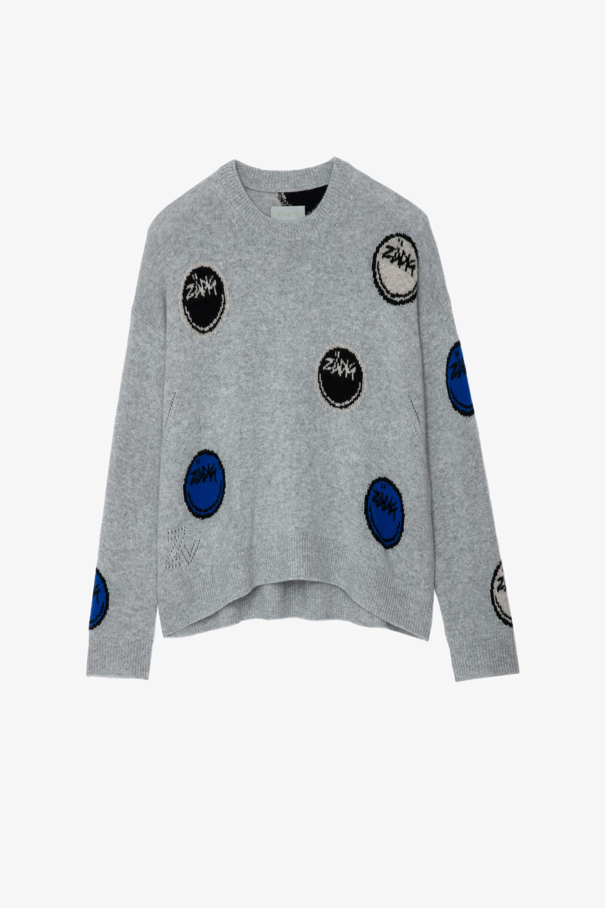 Markus カシミヤ ニット Women’s grey marl cashmere jumper with Zadig happy faces