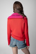 Cardigan Gylia Cachemire - Cardigan femme rouge Zadig & Voltaire en cachemire, inscription "Voltaire" au dos.
