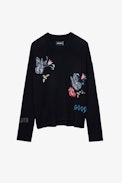 Markus Cashmere Jumper - Women’s navy blue cashmere jumper with “Good Vibes” and “Amour” slogans