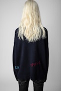 Markus Cashmere Jumper - Women’s navy blue cashmere jumper with “Good Vibes” and “Amour” slogans