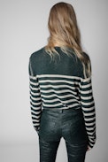 Source Cashmere Jumper - Women's green cashmere jumper with contrasting stripes and crystal-embellished motif