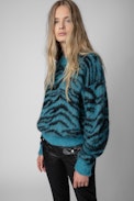 Rita Tiger Jumper - Men’s blue round-neck knit jumper with long sleeves