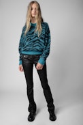 Rita Tiger Jumper - Men’s blue round-neck knit jumper with long sleeves