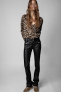 Pull Brumy Tiger Cachemire - Pull en cachemire beige à motif tigre femme